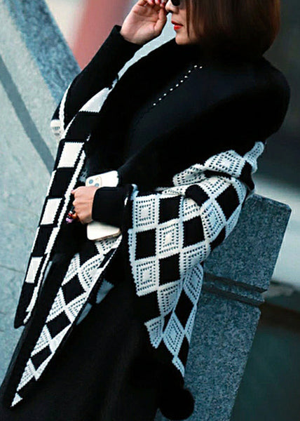 Loose Green Fur Collar Patchwork Geometric Knit Shawl WP030 NZ-SCF241107