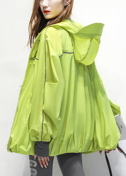 Drawstring Cotton Green Hooded Patchwork Loose Coat Summer FashionChic