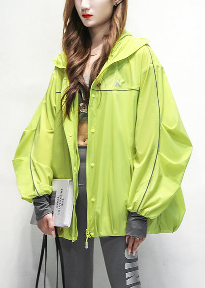 Drawstring Cotton Green Hooded Patchwork Loose Coat Summer FashionChic