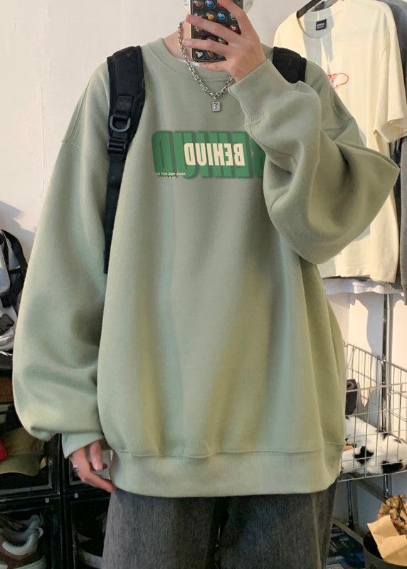 Loose Green O Neck Print Cotton Men Streetwear Fall RP066 ABC