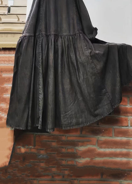 Loose Green O Neck Solid Cotton Mid Dress Long Sleeve MN081 MMDM-FDM240704