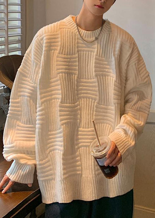 Loose Green O Neck Solid Thick Knit Mens Sweaters Winter QF037 MENSW241016