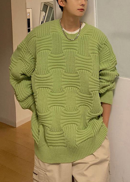 Loose Green O Neck Solid Thick Knit Mens Sweaters Winter QF037 MENSW241016