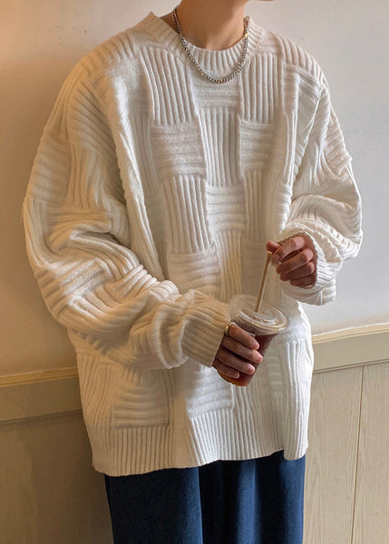 Loose Green O Neck Solid Thick Knit Mens Sweaters Winter QF037 MENSW241016