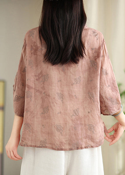 Green Tops Shirt Oriental Jacquard Cotton Loose Button Summer FashionChic