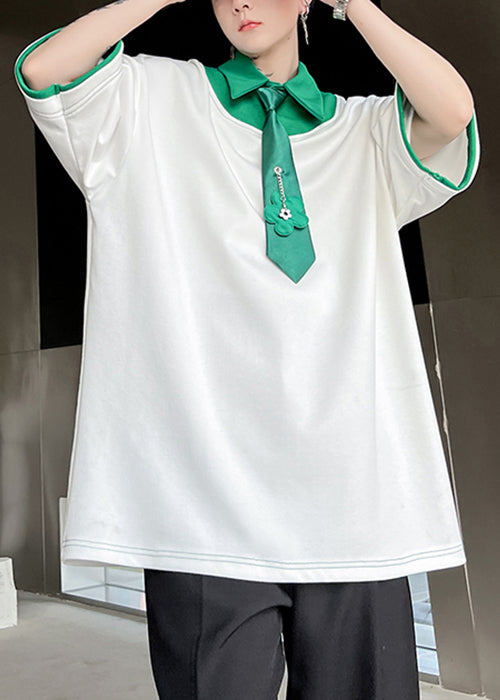 Patchwork Shirts Mens Original Polo Design Green Loose Cotton FashionChic