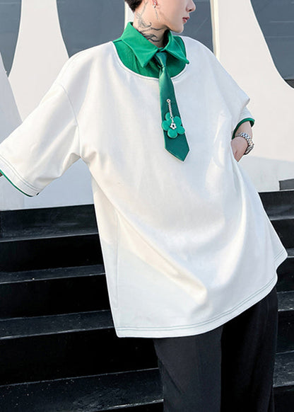 Patchwork Shirts Mens Original Polo Design Green Loose Cotton FashionChic