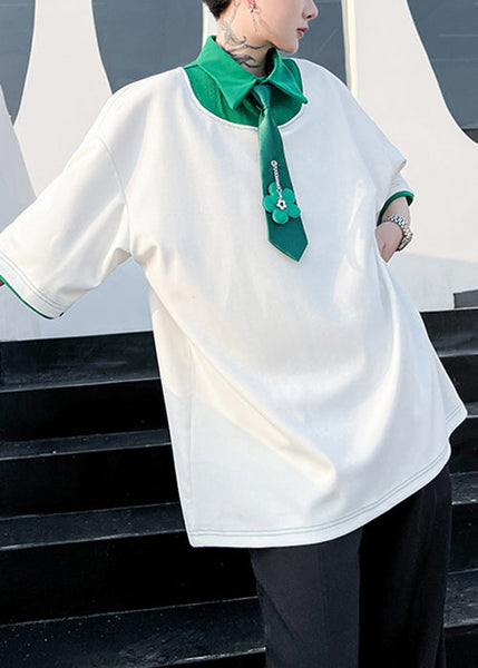 Patchwork Shirts Mens Original Polo Design Green Loose Cotton FashionChic