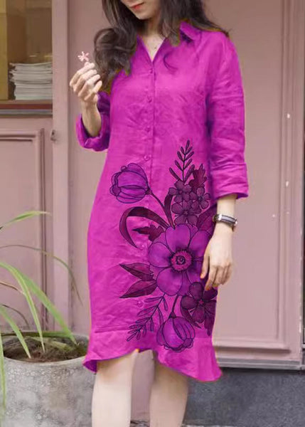 Collar Print Long Dress Button Green Loose Pan Shirts Fall Peter FashionChic