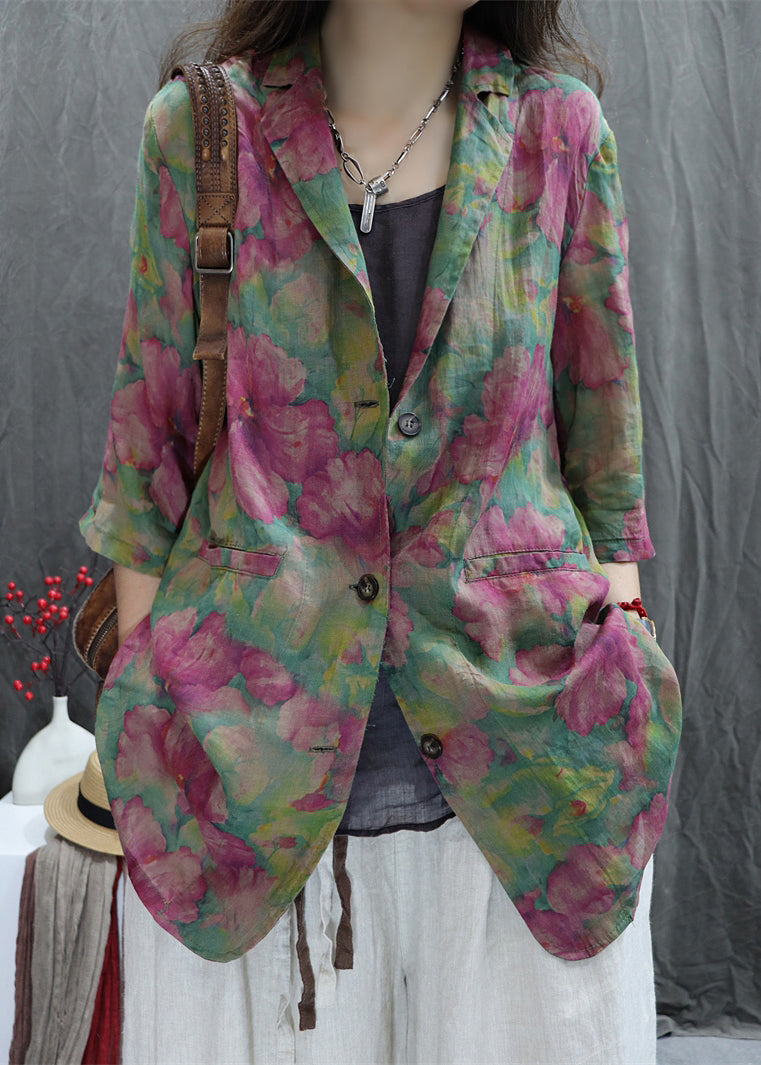 Print Spring Loose Peter Coats Cotton Pan Collar Green FashionChic