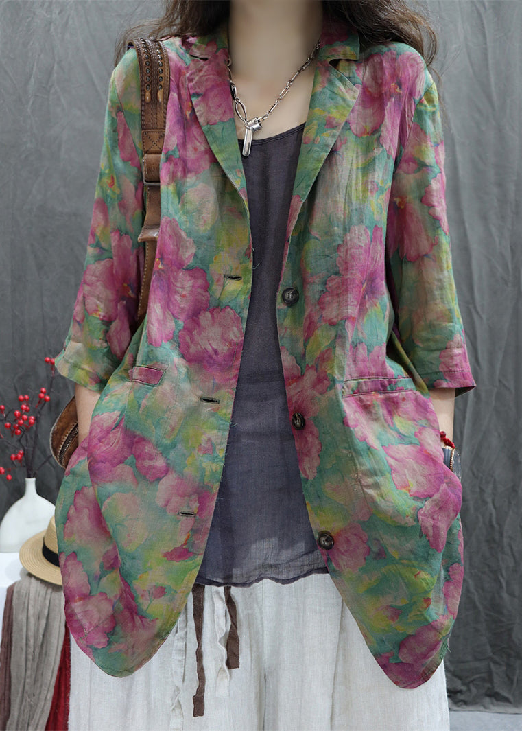 Print Spring Loose Peter Coats Cotton Pan Collar Green FashionChic