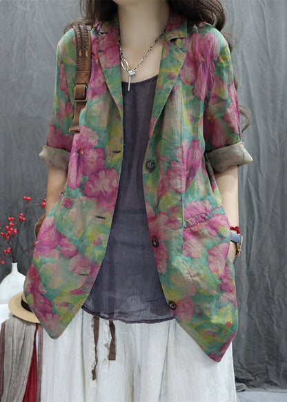 Print Spring Loose Peter Coats Cotton Pan Collar Green FashionChic