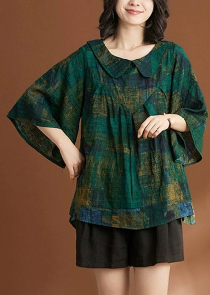 Loose Green Peter Pan Collar Print Shirt Short Sleeve AP061 GK-STP240718