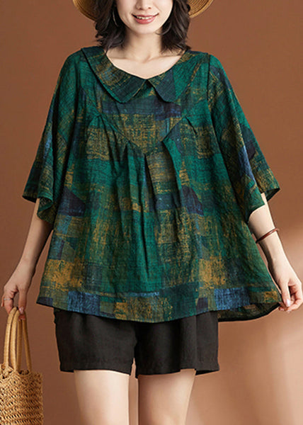 Loose Green Peter Pan Collar Print Shirt Short Sleeve AP061 GK-STP240718