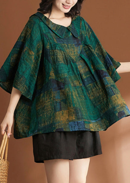 Loose Green Peter Pan Collar Print Shirt Short Sleeve AP061 GK-STP240718