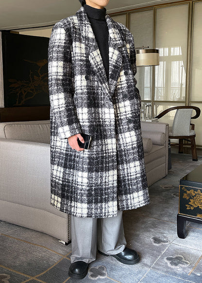 Loose Green Plaid Button Pockets Woolen Men Coat Winter RO053 ABC