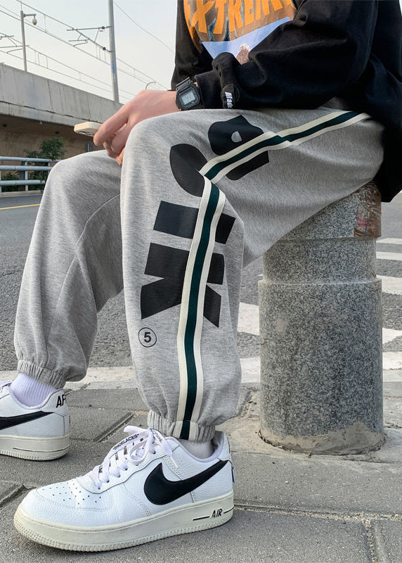 Loose Green Print Elastic Waist Cotton Pants Men Fall WA056 MENP241110