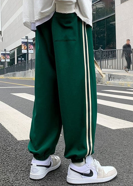 Loose Green Print Elastic Waist Cotton Pants Men Fall WA056 MENP241110