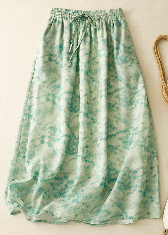 Loose Green Print Elastic Waist Cotton Skirt Summer GG001 MZF-SKTS240610