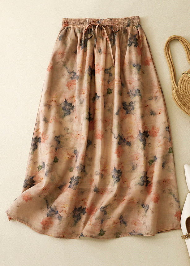 Loose Green Print Elastic Waist Cotton Skirt Summer GG001 MZF-SKTS240610