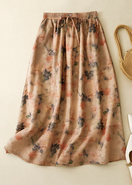 Loose Green Print Elastic Waist Cotton Skirt Summer GG001 MZF-SKTS240610