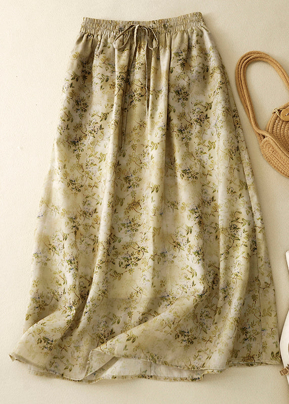 Loose Green Print Elastic Waist Cotton Skirt Summer GG001 MZF-SKTS240610