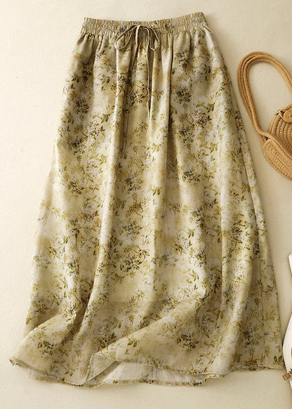 Loose Green Print Elastic Waist Cotton Skirt Summer GG001 MZF-SKTS240610