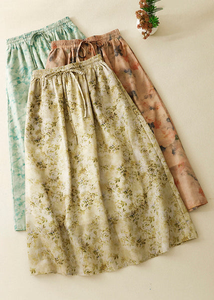 Loose Green Print Elastic Waist Cotton Skirt Summer GG001 MZF-SKTS240610