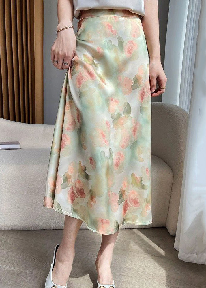 Loose Green Print High Waist Silk Skirt Summer KJ016 ZS-SKTS240715