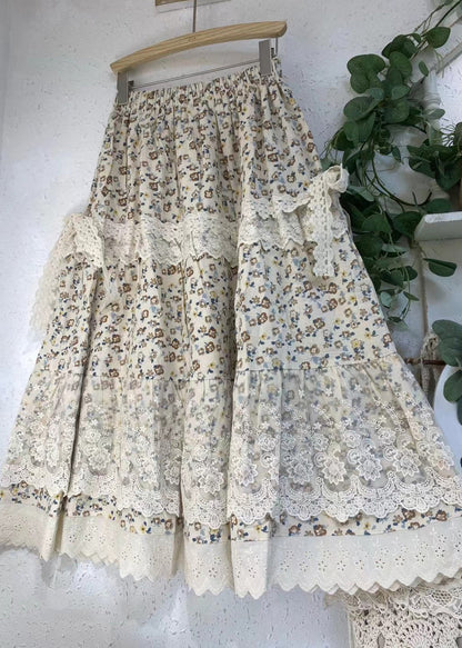 Loose Green Print Lace Elastic Waist Patchwork Skirts Summer GH1002 Ada Fashion