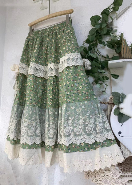 Loose Green Print Lace Elastic Waist Patchwork Skirts Summer GH1002 Ada Fashion