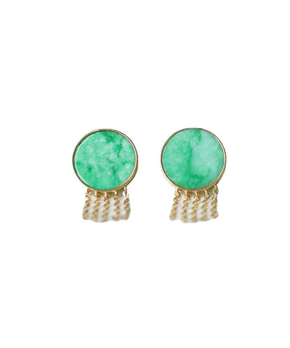 Loose Green Sterling Silver Overgild Jade Tassel Stud Earrings QU042 JEW-EAR241007