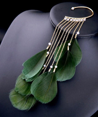 Loose Green Sterling Silver Overgild Zircon Feather Tassel Drop Earrings ZZ045 JEW-EAR240613