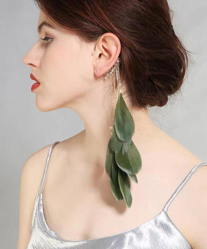 Loose Green Sterling Silver Overgild Zircon Feather Tassel Drop Earrings ZZ045 JEW-EAR240613