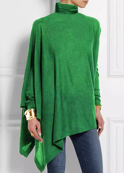 Asymmetrical Turtleneck Top Loose Spring Green FashionChic
