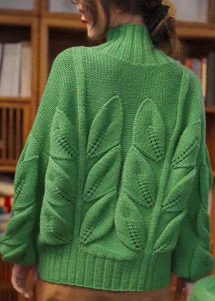 Loose Green Turtleneck Original Design Knit Sweaters Spring YW031 ABC