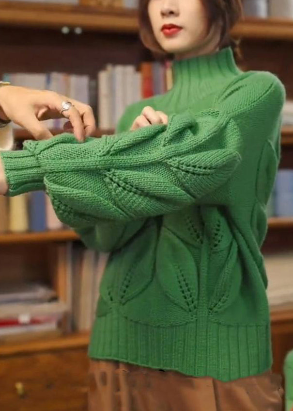 Loose Green Turtleneck Original Design Knit Sweaters Spring YW031 ABC