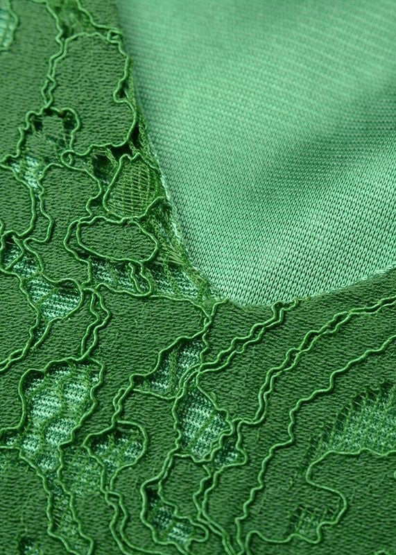 Loose Green V Neck Hollow Out Lace Dress Summer XX068 SH-LF-SDL240611