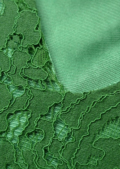 Loose Green V Neck Hollow Out Lace Dress Summer XX068 SH-LF-SDL240611