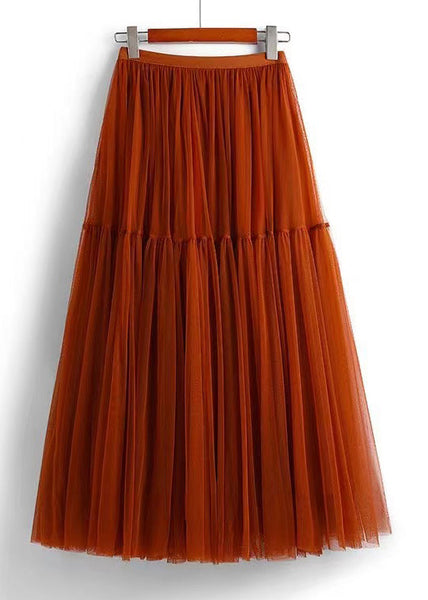 Loose Green Wrinkled Elastic Waist Tulle Skirts Summer Ada Fashion