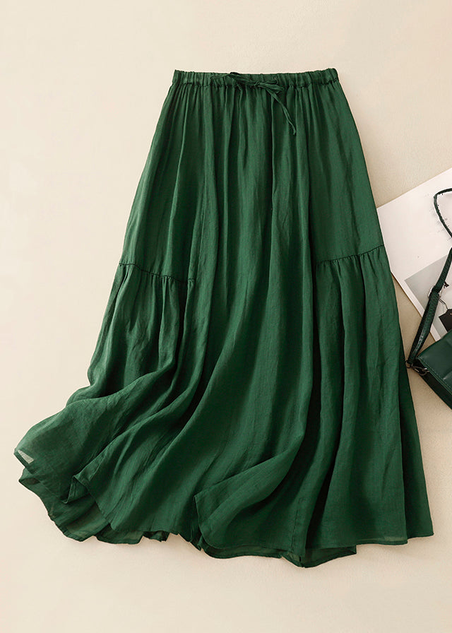 Loose Green Wrinkled Solid Elastic Waist Linen Skirts Summer GG041 MZF-SKTS240610