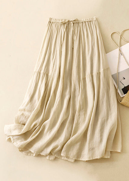 Loose Green Wrinkled Solid Elastic Waist Linen Skirts Summer GG041 MZF-SKTS240610