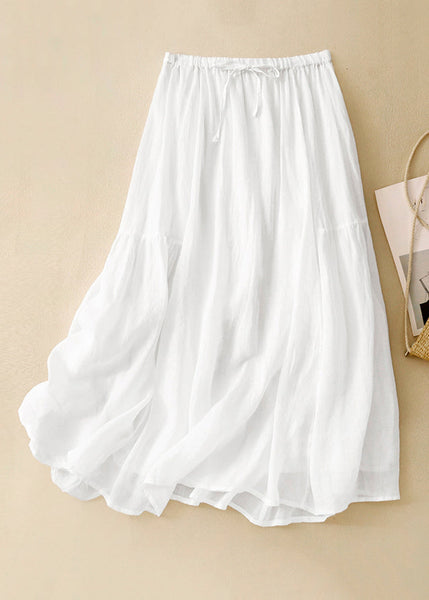 Loose Green Wrinkled Solid Elastic Waist Linen Skirts Summer GG041 MZF-SKTS240610