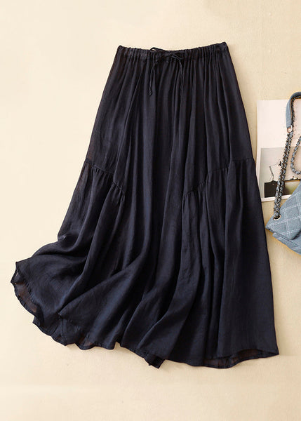 Loose Green Wrinkled Solid Elastic Waist Linen Skirts Summer GG041 MZF-SKTS240610