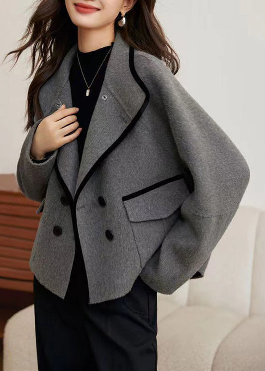 Loose Grey Button Pockets Woolen Coats Winter WM010 ABC