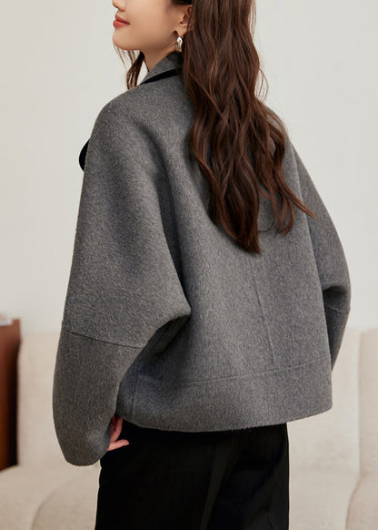 Loose Grey Button Pockets Woolen Coats Winter WM010 ABC