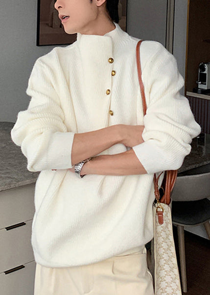 Loose Grey Button Solid Knit Men Sweater Spring TK012