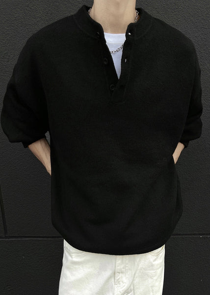 Loose Grey Button Solid Knit Men Sweaters Spring TK014