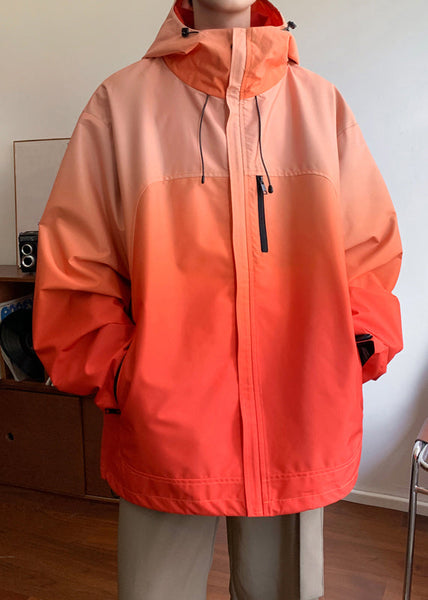 Gradient Coats Zippered Cotton Color Loose Hooded Grey Mens FashionChic