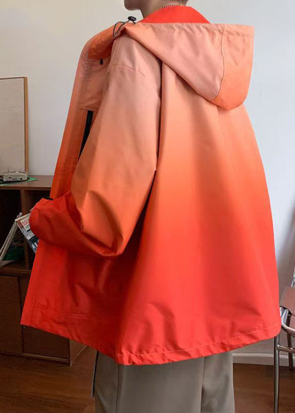 Gradient Coats Zippered Cotton Color Loose Hooded Grey Mens FashionChic